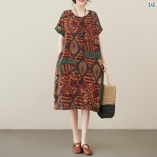 レディース ファッション ゆったり シンプル オシャレ 夏 森 ガール レトロ エスニック 半袖 ラウンドネックプルオーバー リネン コットン 膝上 ドレス レディース レディース ファッション ゆったり シンプル オシャレ 夏 森 ガール レトロ エスニック 半袖 ラウンドネックプルオーバー リネン コットン 膝上 ドレス レディース