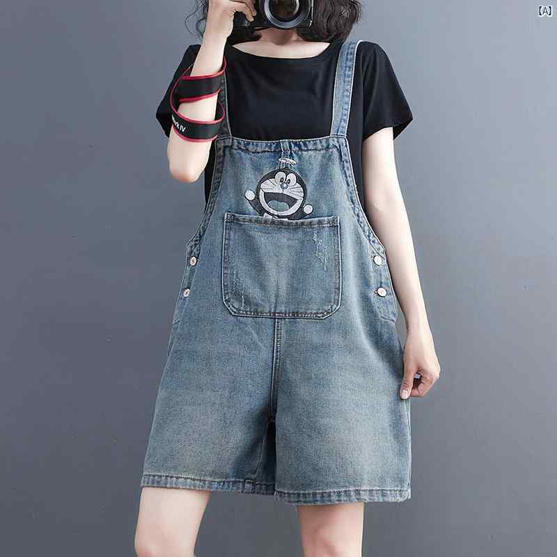 レディース　ファッション　ゆったり　シンプル　オシャレ シスター プリント デニムオーバーオール ショート パンツ カジュアル オーバー オール ジャンプ スーツ