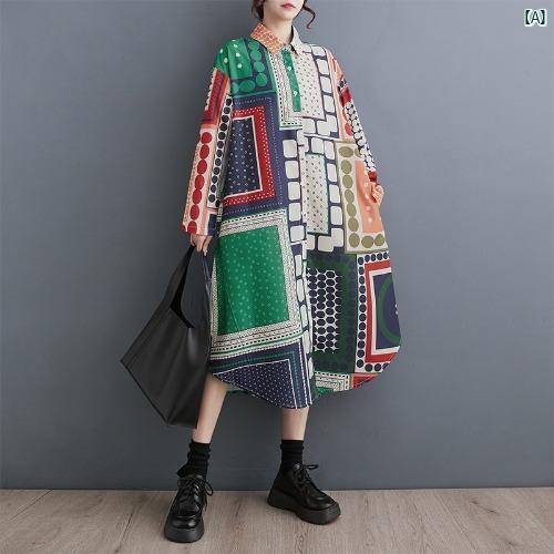 レディース ファッション ゆったり シンプル オシャレ 春秋 韓国 ゆったり 大きいサイズ 西洋 プリント ミドル丈 アート レトロ ドレス レディース ファッション ゆったり シンプル オシャレ 春秋 韓国 ゆったり 大きいサイズ 西洋 プリント ミドル丈 アート レトロ ドレス