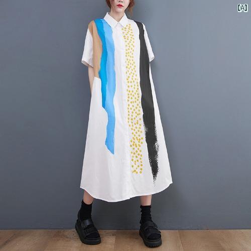 レディース ファッション ゆったり シンプル オシャレ 韓国 夏 大きいサイズ スリム ファッション 半袖 プリント ミドル丈 シャツ ドレス レディース ファッション ゆったり シンプル オシャレ 韓国 夏 大きいサイズ スリム ファッション 半袖 プリント ミドル丈 シャツ ドレス
