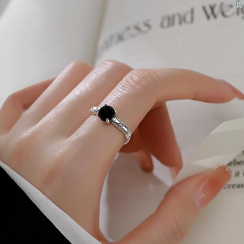 レディース アクセサリー ファッション おしゃれ 韓国 上品 綺麗 シンプル ミス スターリングシルバー ブラック 瑪瑙 リング メンズレディース ファッション 歳差し指 ホット