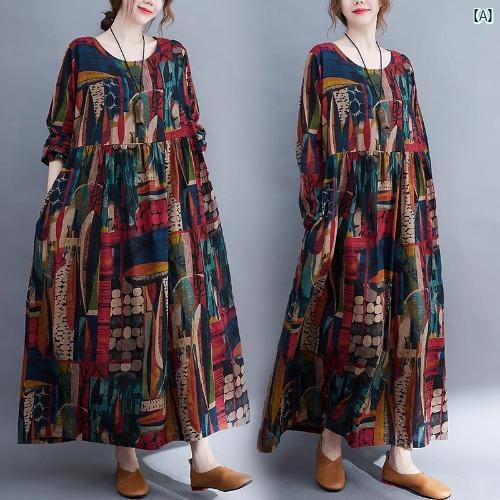 レディース ファッション ゆったり シンプル オシャレ 春秋新 レトロ 若々しい 長袖 プリント スイング ドレス ラウンドネック ミリメートル レディース ファッション ゆったり シンプル オシャレ 春秋新 レトロ 若々しい 長袖 プリント スイング ドレス ラウンドネック ミリメートル