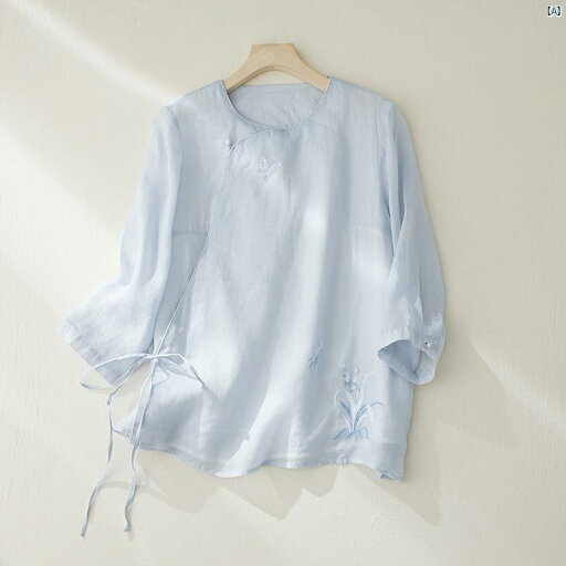 レディース ファッション ゆったり シンプル オシャレ 中華風 トップ コットン リネン 七分袖 シャツ 夏 レトロ 斜め 前立て 薄手 刺繍 プレート ボタン Tシャツ レディース ファッション ゆったり シンプル オシャレ 中華風 トップ コットン リネン 七分袖 シャツ 夏 レトロ 斜め 前立て 薄手 刺繍 プレート ボタン Tシャツ