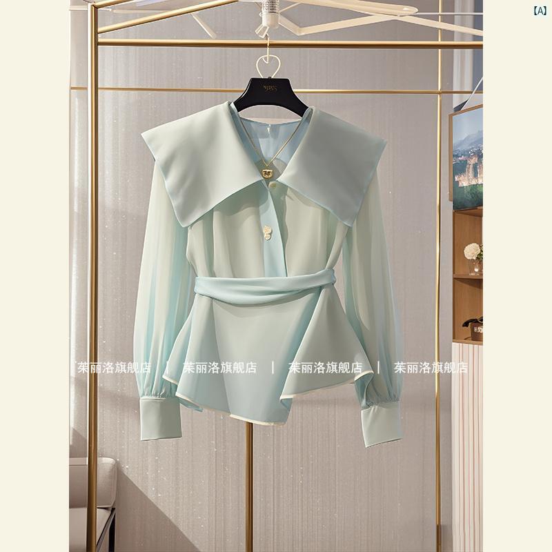 レディース ファッション おしゃれ 海外 秋 トップス シック 美しく レディース ブルー シフォンシャツ