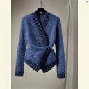 レディース ファッション おしゃれ 海外 硫酸 銅 衣装 秋 レディース フランス ハイエンド トップ ブルー ウエスト ニット セーター ジャケット(4)