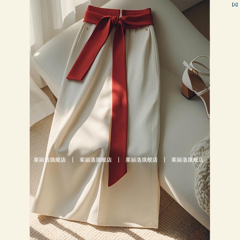 レディース ファッション おしゃれ 海外 フランス レトロ 紅茶 高級 通勤 ハイウエスト スリム ホワイト コントラスト スカートのサムネイル