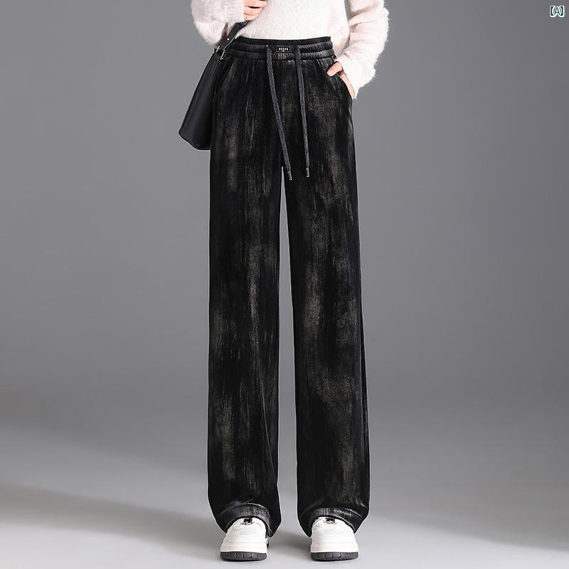 レディース ドレープ ハイエンド 拡張 ゴールド ベルベット ワイド レッグ パンツ 秋 カジュアル トール フロア レングス