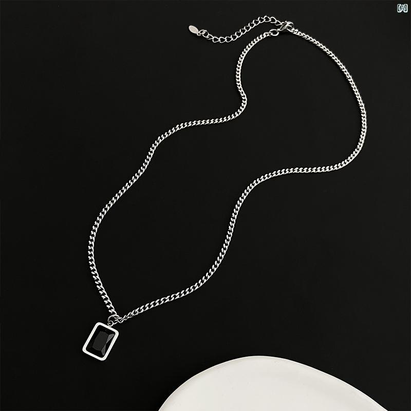 楽天kn.ow departmentメンズファッション 小物 オシャレ メンズ アクセサリー 男性用 チタン鋼 韓国 ネックレス レトロ シンプル ハイエンド ブラック ジェムストーン ペンダント 色あせくい