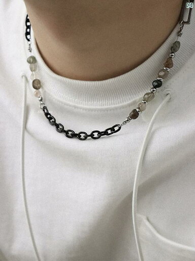 メンズファッション 小物 オシャレ メンズ アクセサリー ネックレス 石 ビーズ 鎖骨 チェーン スプライシング ブラック チタン鋼 アクセサリー メンズファッション 小物 オシャレ メンズ アクセサリー ネックレス 石 ビーズ 鎖骨 チェーン スプライシング ブラック チタン鋼 アクセサリー