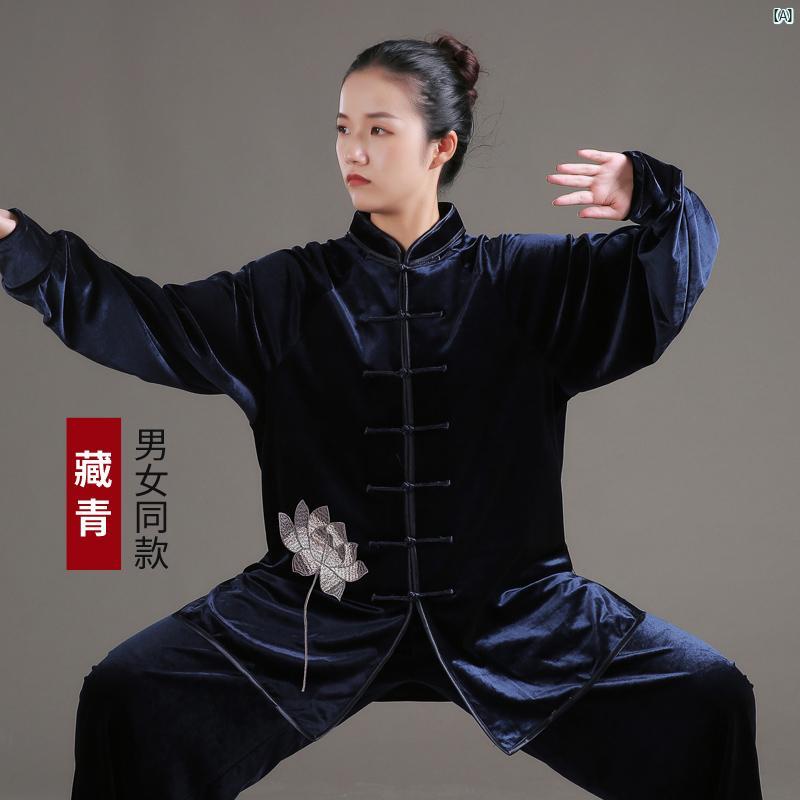 メンズ 太極拳 セットアップ可能 厚手 韓国 ベルベット 刺繍 練習 レディース 武道 パフォーマンス 秋冬