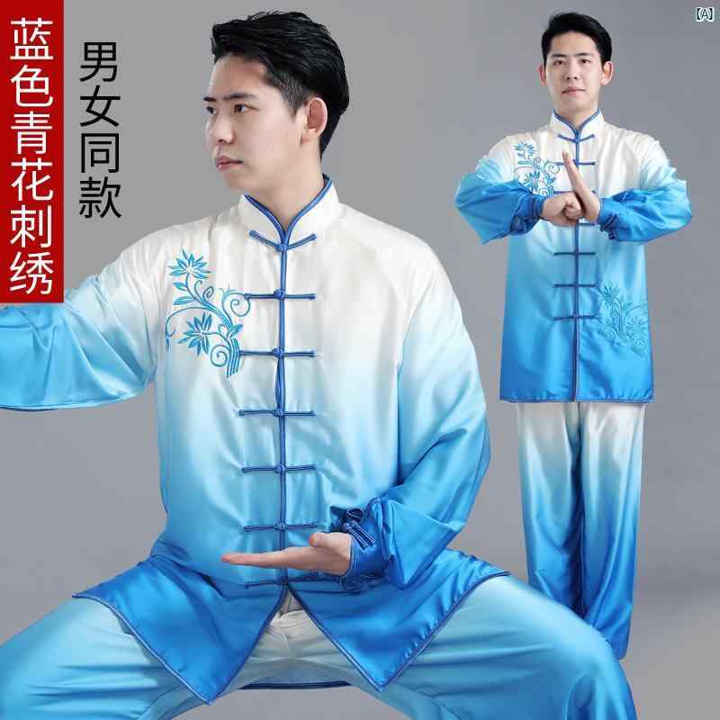 男性用 太極拳 セットアップ可能 レディース グラデーション 刺繍 武道 パフォーマンス 中国 式 練習用 春秋
