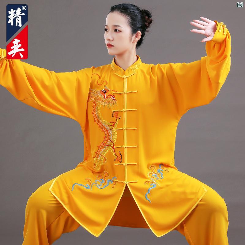 太極拳 セットアップ可能 レディース 中華風 ドラゴンヘッド 刺繍 練習 男性 武道 パフォーマンス 春秋