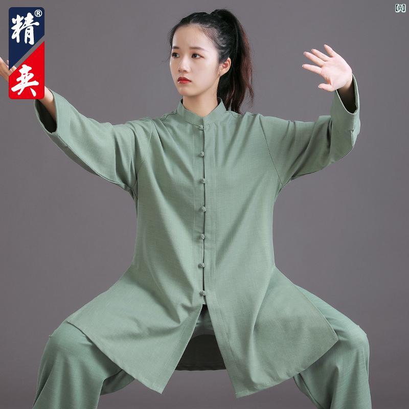 太極拳 セットアップ可能 レディース 秋 新 ハイエンド 3色麻 練習 男性 武術 パフォーマンス 服