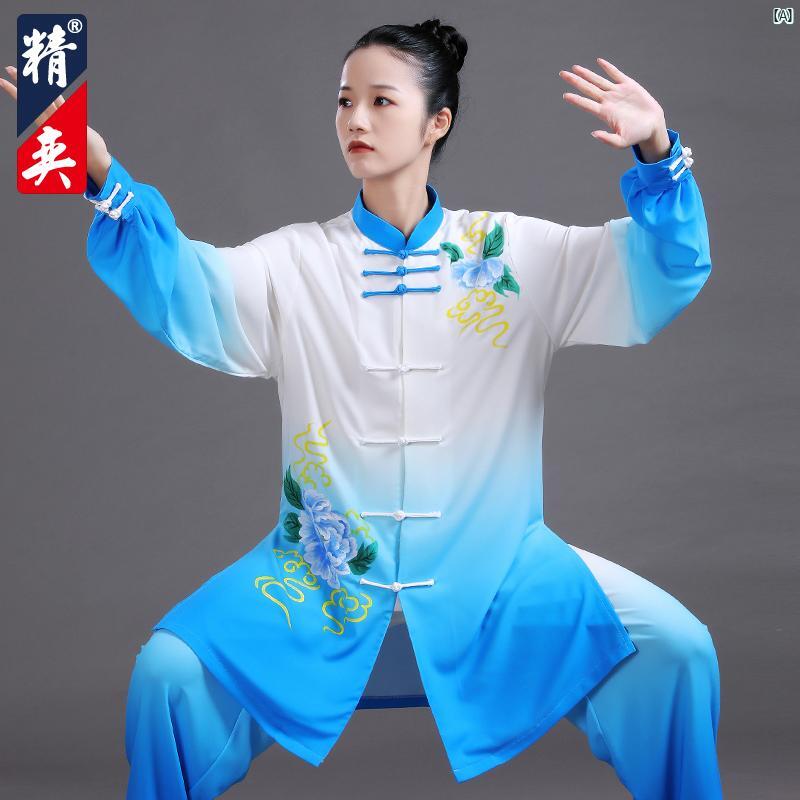 レディース 太極拳 セットアップ可能 男性用 グラデーション 手描き 練習 中国 武術 パフォーマンス 秋