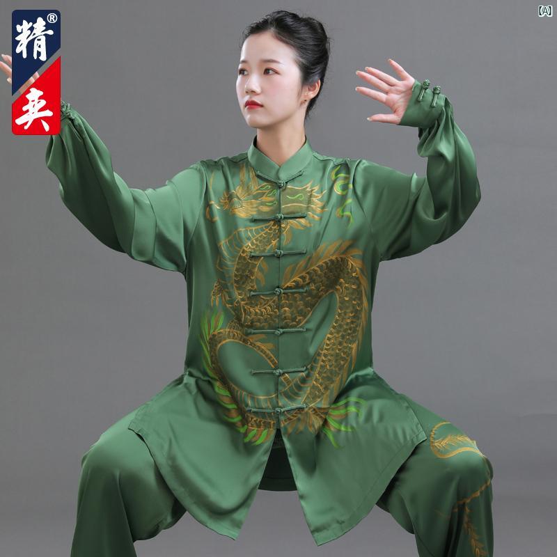 ハイエンド ドラゴン フェニックス 手描き 太極拳 セットアップ可能 レディース 練習 男性 武術 パフォーマンス 春秋