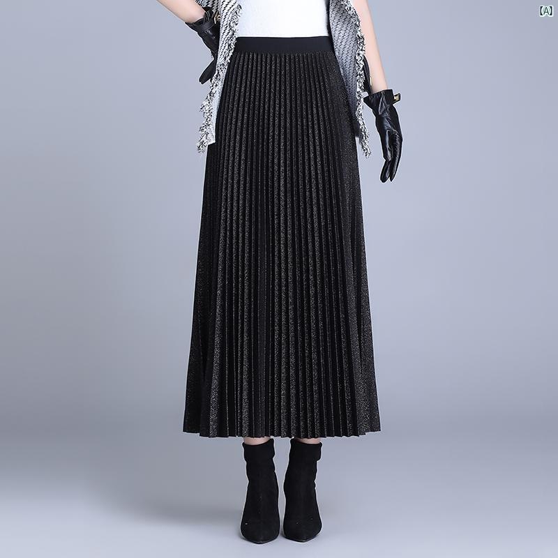 レディース　シンプル　オシャレ　レディースファッション ブライト Aラインイン イン スリム スカート 秋冬 韓国 ハイウエスト プリーツスカート カバー ミドル丈