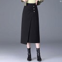 レディース シンプル オシャレ レディースファッション ウール スリット ヒップ カバー スカート 秋冬 ハイウエスト プロ ワン ステップ ミドル丈(4)