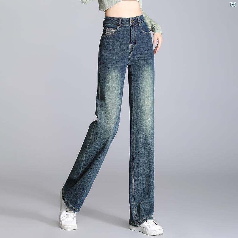 レディース　ファッション　オシャレ　シンプル ナロー ワイド レッグ ジーンズ 春秋 ハイウエスト ストレート パンツ カジュアル ドレープ 感 ロング