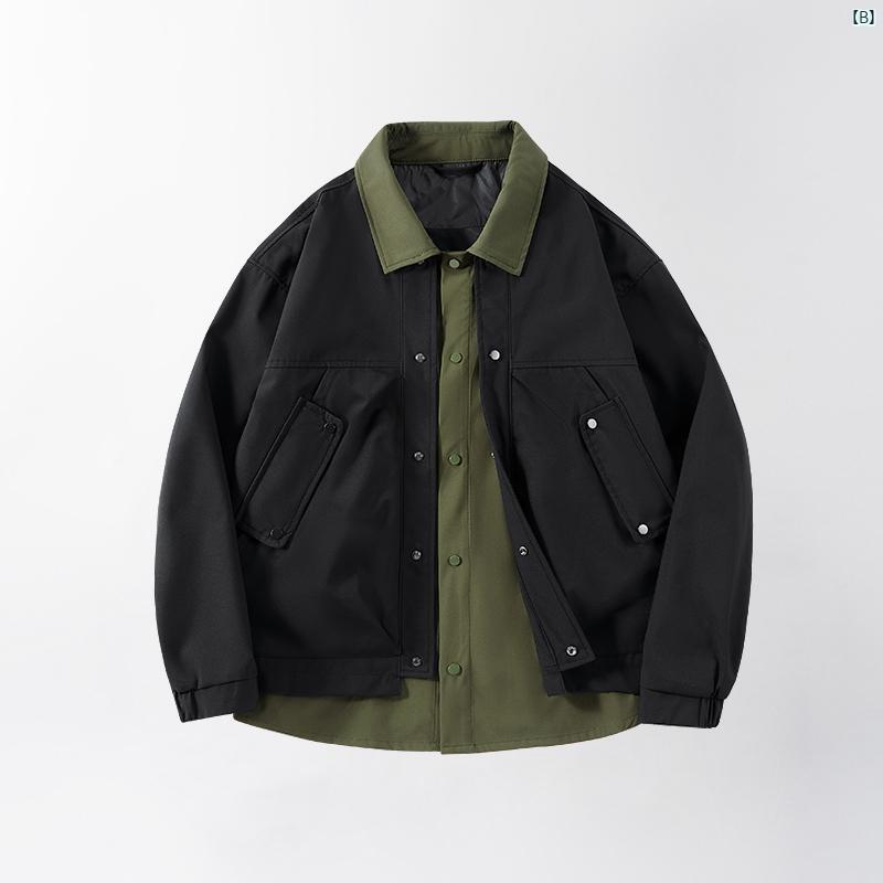 HOGEX ジャケット メンズ スプライシング フェイク 2点 シャツ 春秋 カジュアル ワークウェア ウインドブレーカー