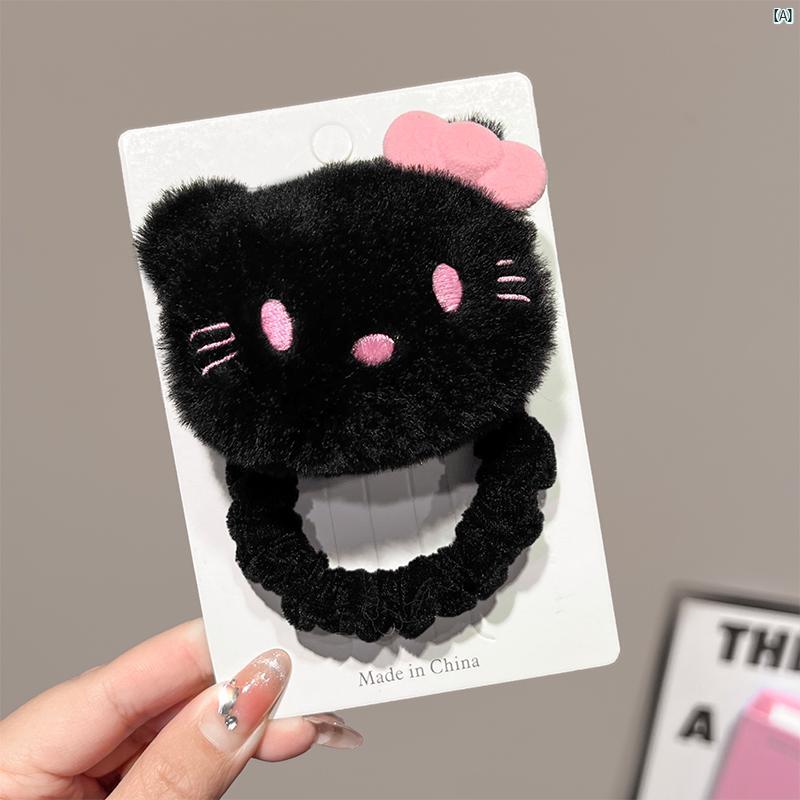 レディース レディース ファッション 韓国 韓国 クールブラック 猫 小 ヘア ネクタイ レディース ネクタイ耐久性 ゴム バンド ヘッド アクセサリー