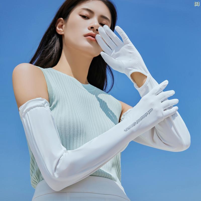 夏 ドライブ アーティファクト 日焼け防止 薄手 氷 ハンドカバー スリーブ 長い 手袋 指 付き 片腕 レディース UV防止