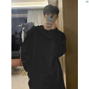 韓国メンズファッション メンズ メンズファッション 海外 オシャレ 男性用 ブラック 長袖 Tシャツ コットン 厚手 秋 アメリカン スウェットシャツ 肩 掛け ラウンドネック 重ね着 インナーシャツ(4)
