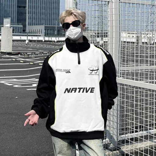 韓国メンズファッション メンズ メンズファッション 海外 オシャレ アメリカン バイク スタンドカラー スウェットシャツ 男性用 春秋 ヘビー カラーマッチング カジュアル ジャケット 韓国メンズファッション メンズ メンズファッション 海外 オシャレ アメリカン バイク スタンドカラー スウェットシャツ 男性用 春秋 ヘビー カラーマッチング カジュアル ジャケット