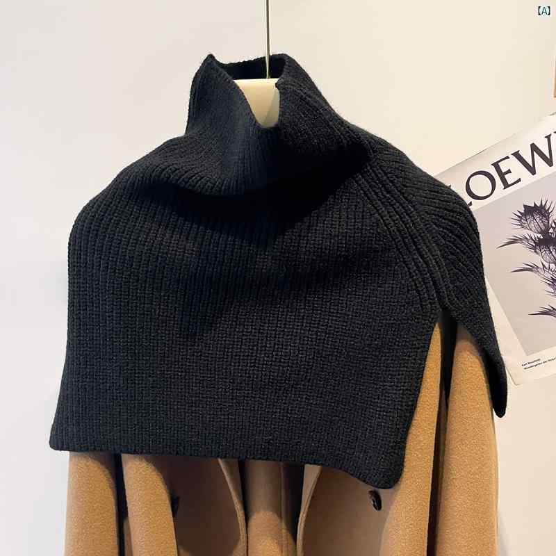 スカーフ プルオーバー ハイネック ネック プロテクター ショール ケープ 兼用 ニット ウール セーター レディース 秋冬 ブラック