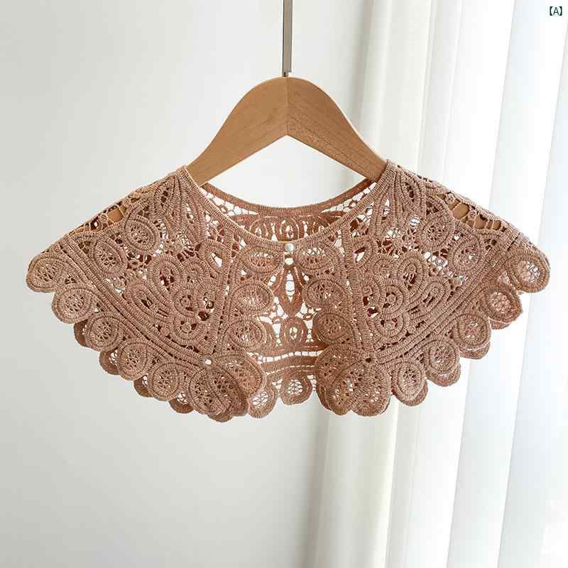 レディース　ファッション　ファッション小物　オシャレ かぎ 編み カシュー フラワー ショール 上着 装飾 シャツ スカート レース 襟 フェイク 夏 チョッキ