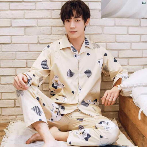 男性用 コットン パジャマ 春秋 夏 長袖 薄手 ホーム 服 学生 セットアップ可能 ホット 男性用 コットン パジャマ 春秋 夏 長袖 薄手 ホーム 服 学生 セットアップ可能 ホット
