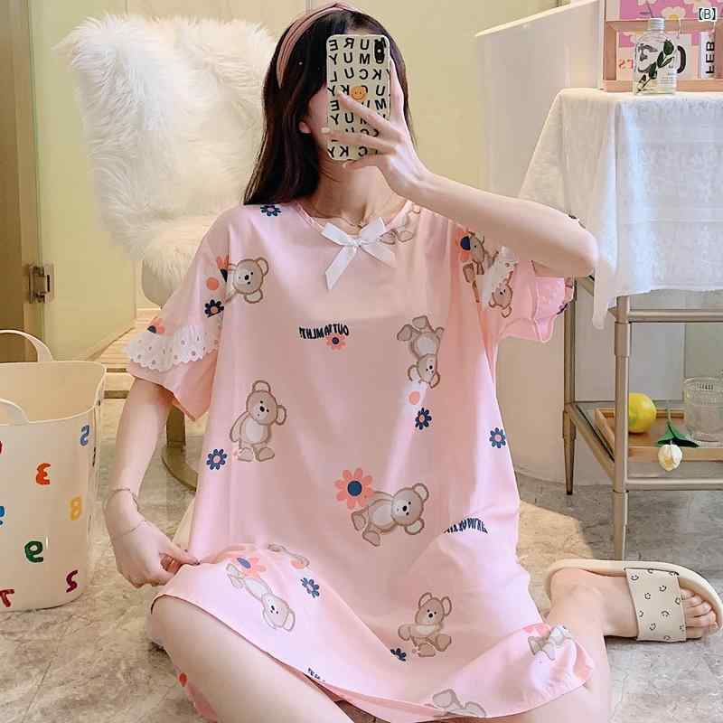 半袖 ネグリジェ レディース 夏 コットン パジャマ ドレス コットンスカート パジャマ スカート