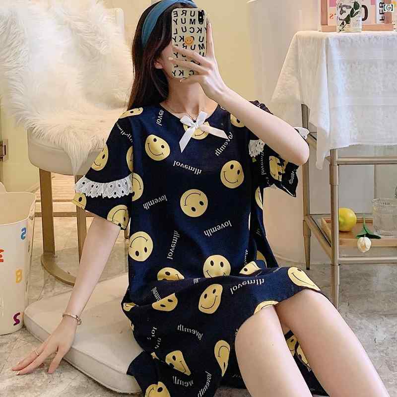 半袖 ネグリジェ レディース 夏 コットン パジャマ ドレス コットンスカート パジャマ スカート