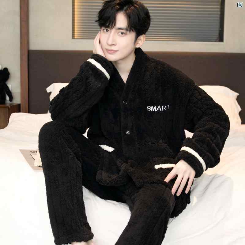 コーラル ベルベット パジャマ メンズ 春秋　冬 長袖 厚手 フランネル ホーム 服お父さん ぬいぐるみ セットアップ可能