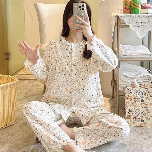 コットン パジャマ レディース 春秋 長袖 夏 薄手 産後 ホーム 服 セットアップ可能大 サイズ コットン パジャマ レディース 春秋 長袖 夏 薄手 産後 ホーム 服 セットアップ可能大 サイズ