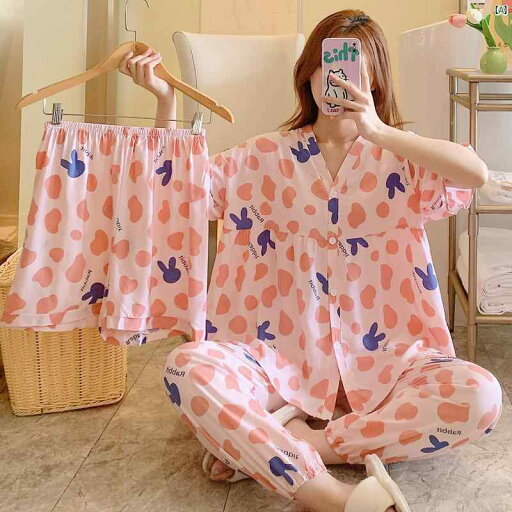 レディース コットン パジャマ 夏用 半袖 ショーツ ズボン ホーム 服 子供用 春秋 セットアップ可能 3点 セット レディース コットン パジャマ 夏用 半袖 ショーツ ズボン ホーム 服 子供用 春秋 セットアップ可能 3点 セット