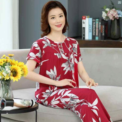 コットン パジャマ レディース 夏 半袖 ズボン 薄手 ホーム 服 ママ セットアップ可能 レッド コットン パジャマ レディース 夏 半袖 ズボン 薄手 ホーム 服 ママ セットアップ可能 レッド