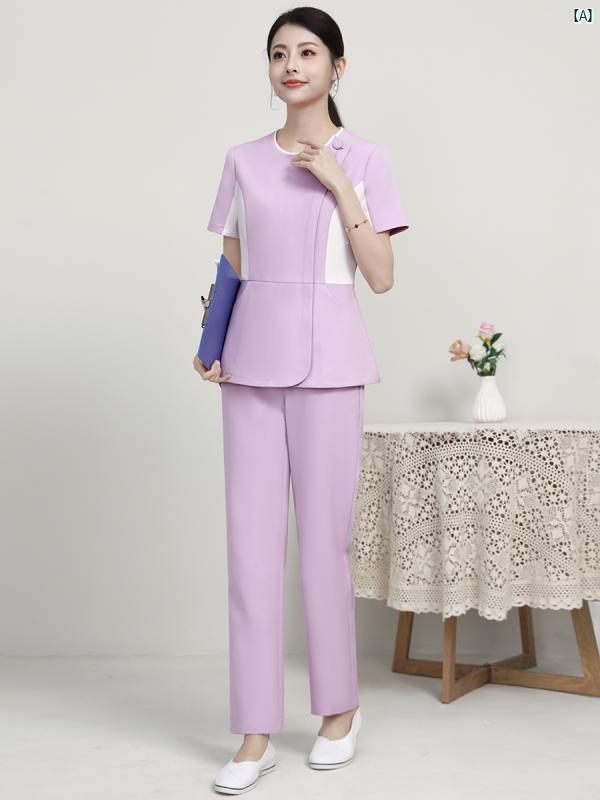 Xiangchunniao 医療 美容 薬局 フロント デスク ナース 作業着 レディース 夏 美容院 デンタルケア 分割 セット