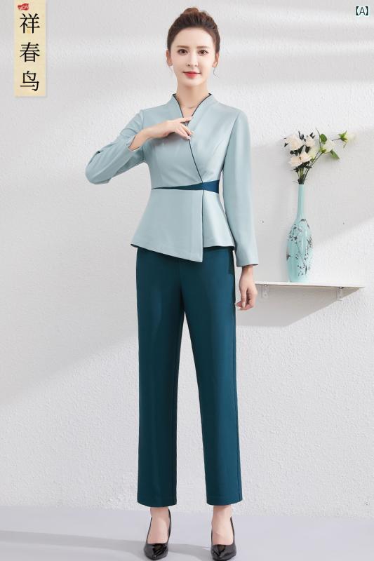 高級 美容院 フットバス ペディキュア 技術者 秋冬 レディース 作業着 ホテルヘルス センター ウェイター スーツ