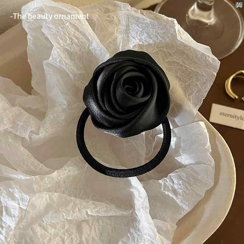 エレガント サテン 椿 ヘア バンド シンプル ゴム レディース ハイ ポニーテール ヘッド ロープ 耐久性 ボール レザーケース