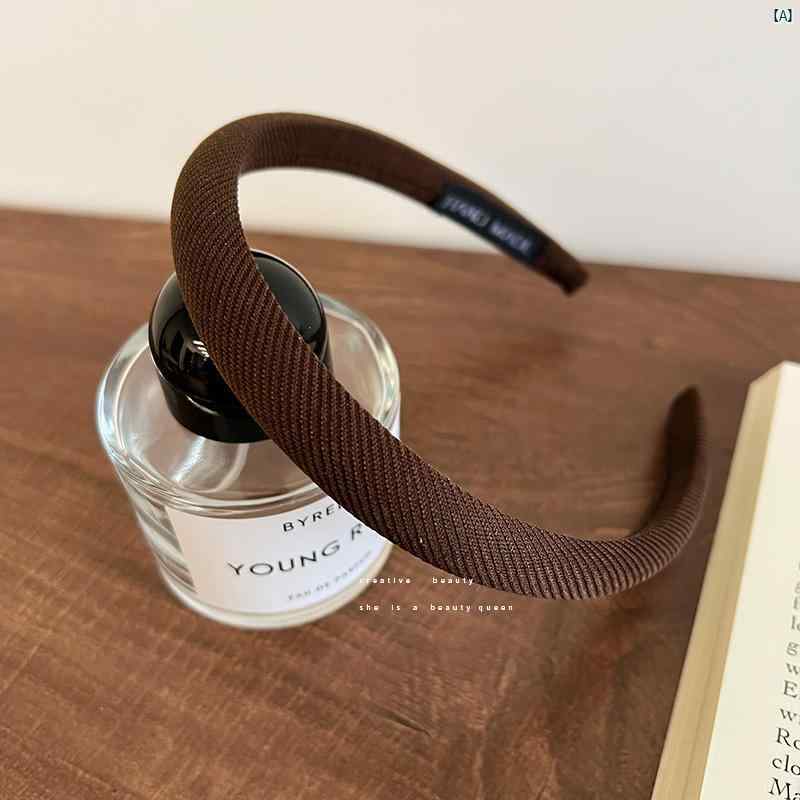 ハイエンド コーヒー 色 薄手 エッジ スポンジヘッド バンド レディース ソリッドカラー ハイ スカル ヘア アクセサリー ヘッド 秋冬