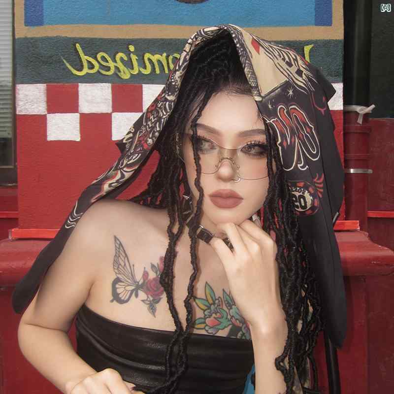 レディース　ファッション　小物　スカーフ　柄　かわいい　Y2K 平成　ワンポイント 島 アメリカン レトロ 夏 音楽 祭 ヘッド スカーフ y 2 k コットン 薄手 正方形 チューブ トップ ベルト