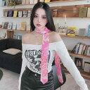 レディース ファッション 小物 スカーフ 柄 かわいい Y2K 平成 ワンポイント フレンチ レトロ ピンク ネクタイ 春夏 ブルー スカーフ ネック イエロー ロング 小柄 ヘッド バンド(4)