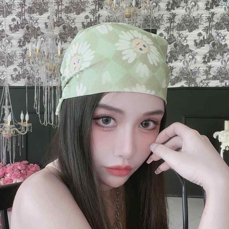 レディース　ファッション　小物　スカーフ　柄　かわいい　Y2K 平成　ワンポイント 島 牧歌的 フランス コットン 薄手 小柄 正方形 スカーフ 春夏 日焼け防止 森林 デイジー