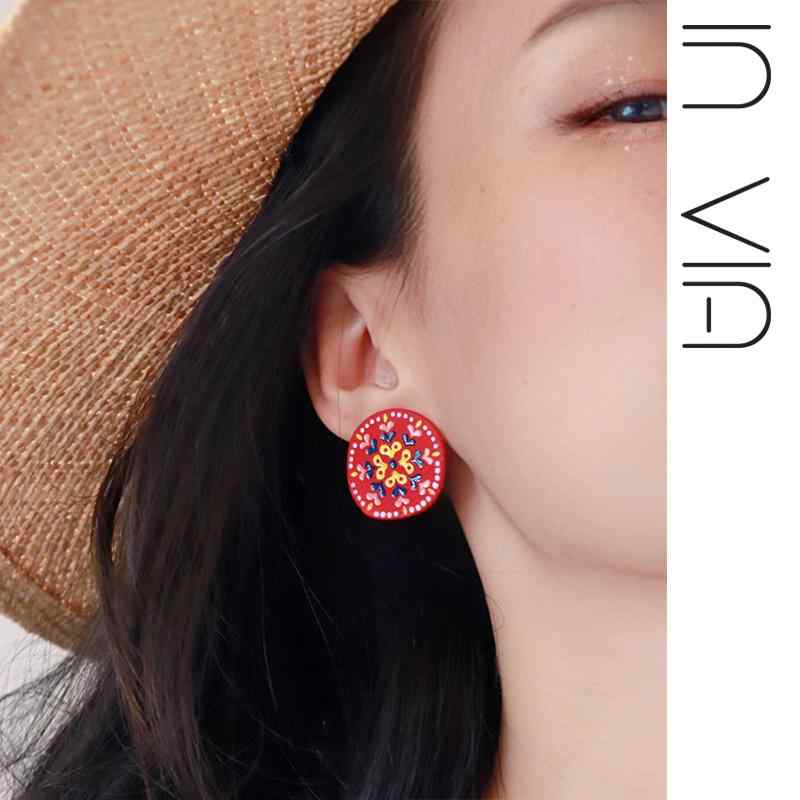 レディース ファッション アクセサリー 小物 韓国 オシャレ ファッションアイテム イヤリング ホリデー 夏 レッド 丸い 花 レディース シルバー