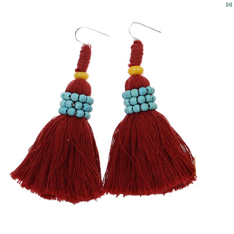 レディース ファッション アクセサリー 小物 韓国 オシャレ ファッションアイテム イエロー レトロ ロング タッセル イヤリング ホリデー レディース スター リング シルバー ボヘミアン エスニック 個性