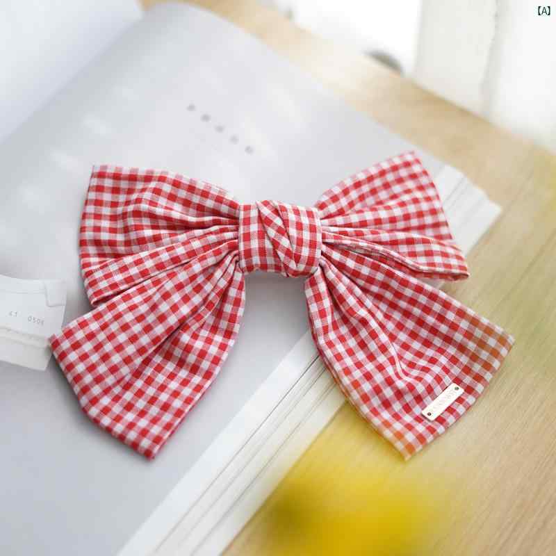 レディース　ファッション小物　雑貨　かわいい　個性的柄　ファッションアイテム　ワンポイント チェック柄 生地 JK 大きい リボン ヘアピン後頭部 髪 小柄 韓国 春 クリップ ヘア アクセサリー