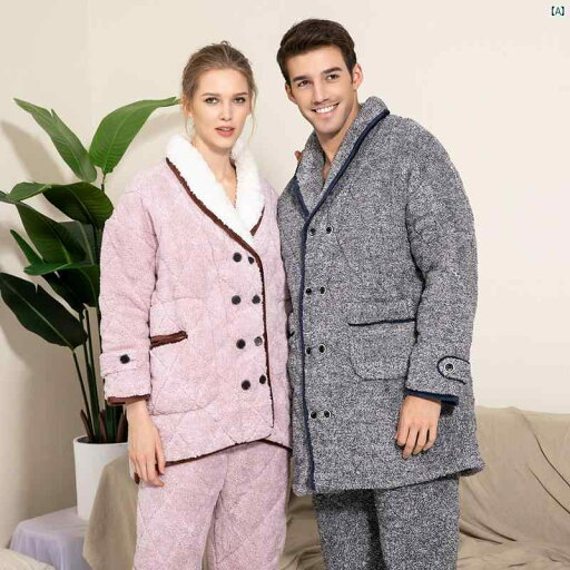 三層 キルティング 厚手 ベルベット 冬 パジャマ セット メンズレディース カップル パンツ ホーム 服 三層 キルティング 厚手 ベルベット 冬 パジャマ セット メンズレディース カップル パンツ ホーム 服