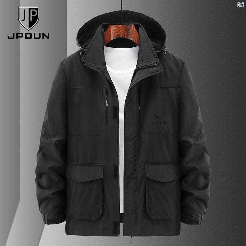 春秋 薄手 メンズ アウトドア ジャケット カジュアル 取り外し 可能 フード マルチ ポケット トップ