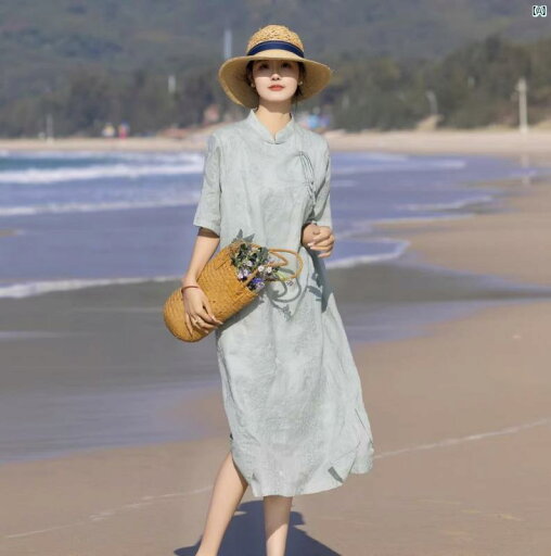 レディース ファッション 中華風 中華ドレス ラミー 中華風 チャイナ ドレス 夏 文学 レトロ 瞑想 茶 コットン リネン 刺繍 レディース ファッション 中華風 中華ドレス ラミー 中華風 チャイナ ドレス 夏 文学 レトロ 瞑想 茶 コットン リネン 刺繍