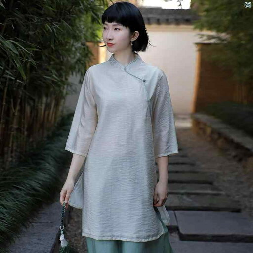 レディース ファッション 中華風 中華ドレス 中華風 夏 チャイナ ドレス トップ 小柄 婦歳 服 コットン 麻 瞑想 茶師服 レディース ファッション 中華風 中華ドレス 中華風 夏 チャイナ ドレス トップ 小柄 婦歳 服 コットン 麻 瞑想 茶師服